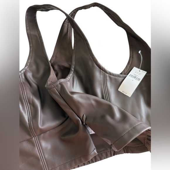 Banana Republic Faux Leather Crop Top Brown Chocolate Size 2 NWT - Picture 5 of 8